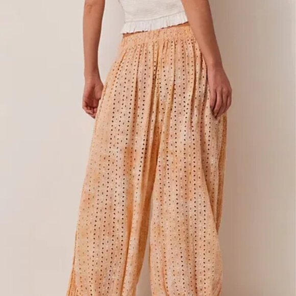 Free People Sweet Tea Eyelet Washed Lounge Trousers Embroidered Pants XS - Picture 2 of 7